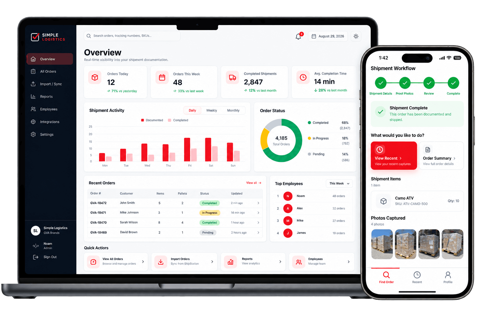 Simple Logistics admin dashboard and mobile app
